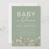 Sage Groene Wildbloem Baby in Bloom Baby shower Kaart (Voorkant)