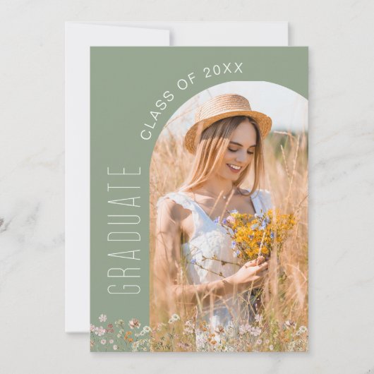 Sage Groene Wildbloem Bloom Graduation Party Kaart (Voorkant)