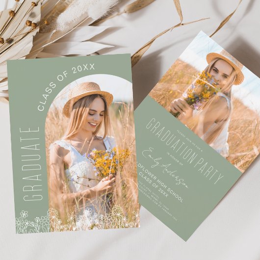 Sage Groene Wildbloem Bloom Graduation Party Kaart