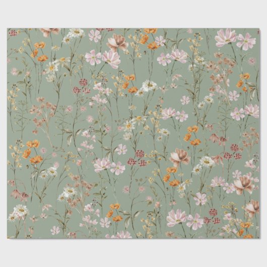 Sage Groene Wildbloem Boho Bloom Garden Boho Cadeaupapier (Vlak)