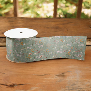 Sage Groene Wildbloem Boho Bloom Garden Boho Satijnen Lint