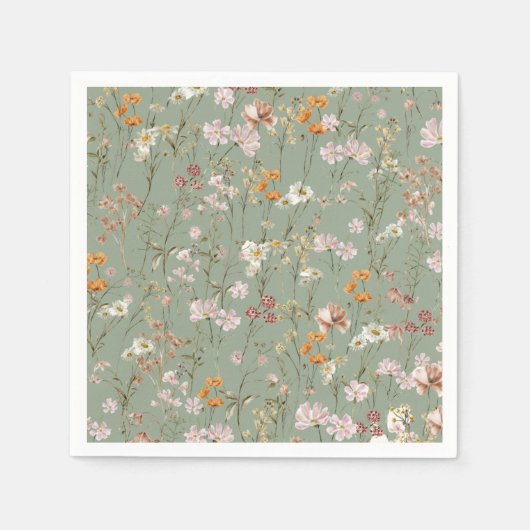 Sage Groene Wildbloem Boho Bruiloft in Bloem Tuin Servet (Voorkant)