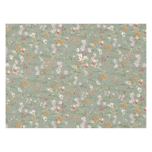 Sage Groene Wildbloem Boho Bruiloft in Bloem Tuin Tafelkleed (Voorkant (Horizontaal))