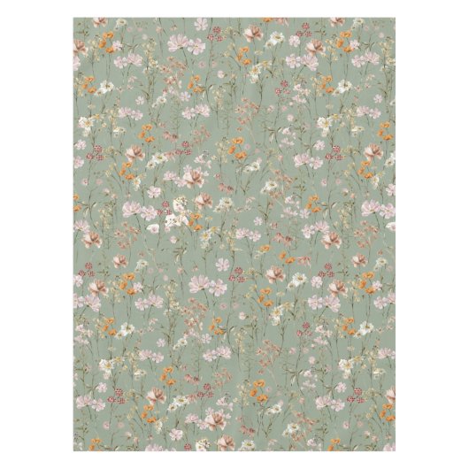 Sage Groene Wildbloem Boho Bruiloft in Bloem Tuin Tafelkleed (Voorkant)