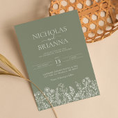 Sage Groene Wildbloem Boho Bruiloft Moderne Foto Kaart