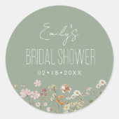 Sage Groene Wildbloem Boho Vrijgezellenfeest Tuin Ronde Sticker (Voorkant)