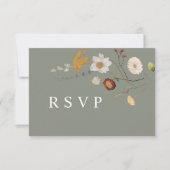 Sage Groene Wildbloem Bruiloft RSVP QR Code Kaart Notitiekaartje (Voorkant)