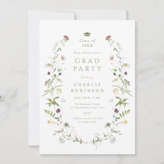 Sage Groene Wildbloem Rustiek Boho Afstuderen Kaart (Voorkant)