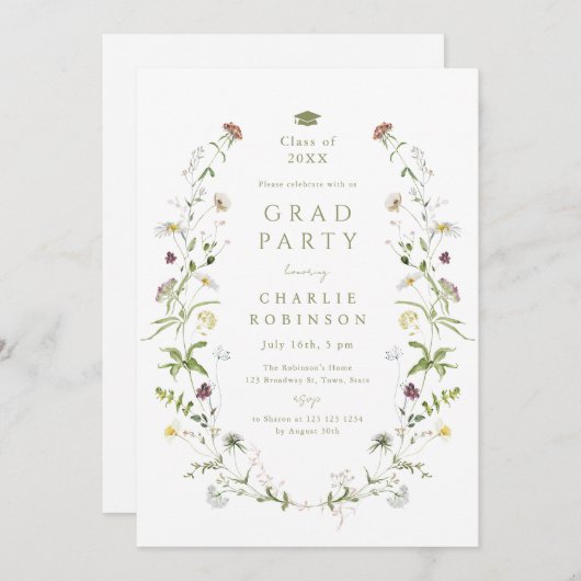 Sage Groene Wildbloem Rustiek Boho Afstuderen Kaart (Voorkant / Achterkant)