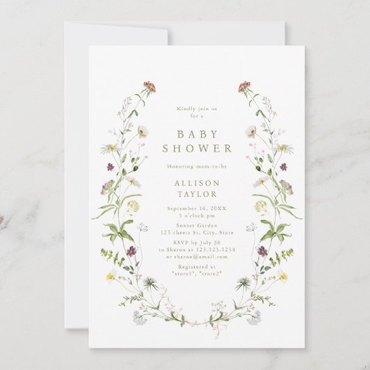Sage Groene Wildbloem Rustiek Boho Baby shower Kaart (Voorkant)