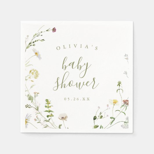 Sage Groene Wildbloem Rustiek Boho Baby shower Servet (Voorkant)