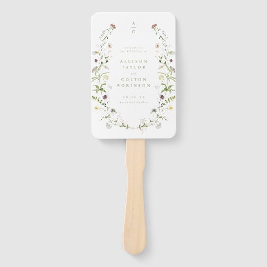 Sage Groene Wildbloem Rustiek Boho Trouwprogramma Handwaaier (Voorkant)
