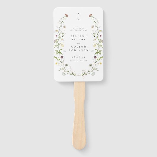 Sage Groene Wildbloem Rustiek Boho Trouwprogramma Handwaaier (Voorkant)