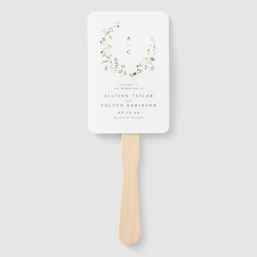 Sage Groene Wildbloem Rustiek Boho Trouwprogramma Handwaaier (Voorkant)