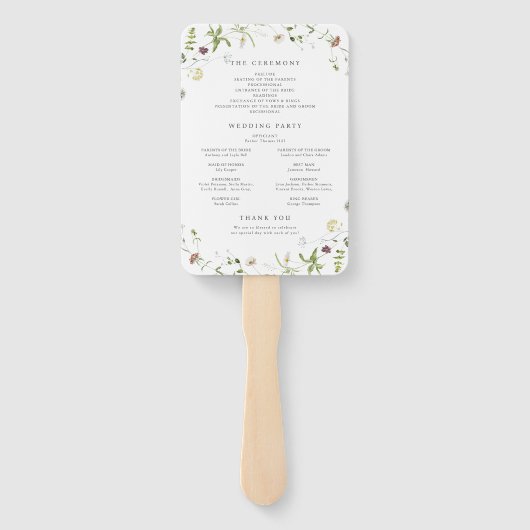 Sage Groene Wildbloem Rustiek Boho Trouwprogramma Handwaaier (Achterkant)