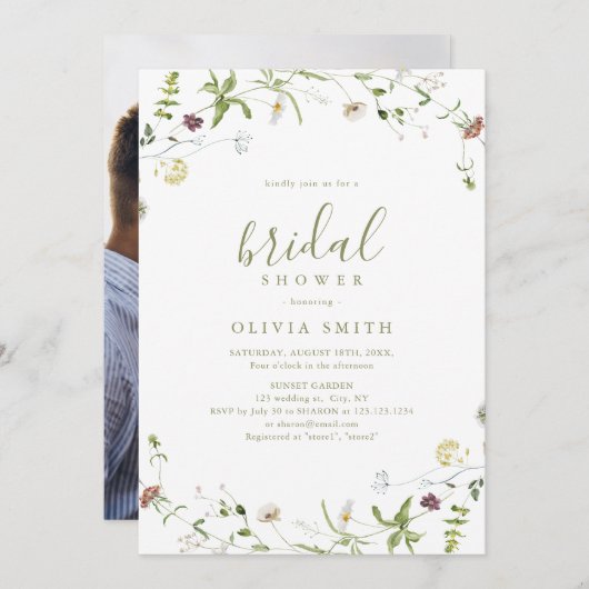 Sage Groene Wildbloem Rustiek Boho Vrijgezellenfee Kaart (Voorkant / Achterkant)