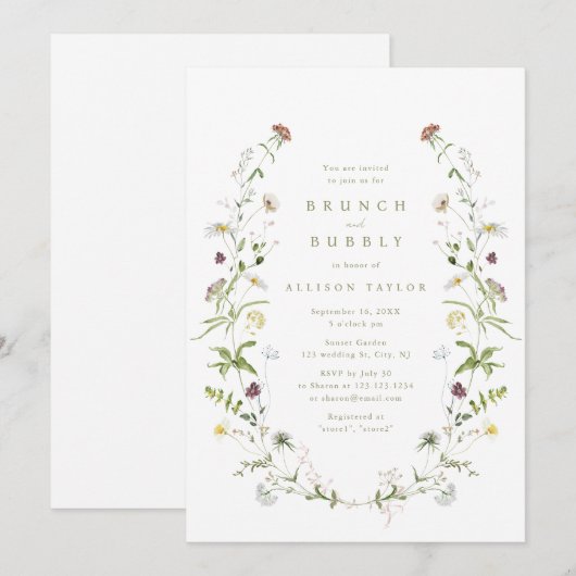 Sage Groene Wildbloem Rustiek Boho Vrijgezellenfee Kaart (Voorkant / Achterkant)