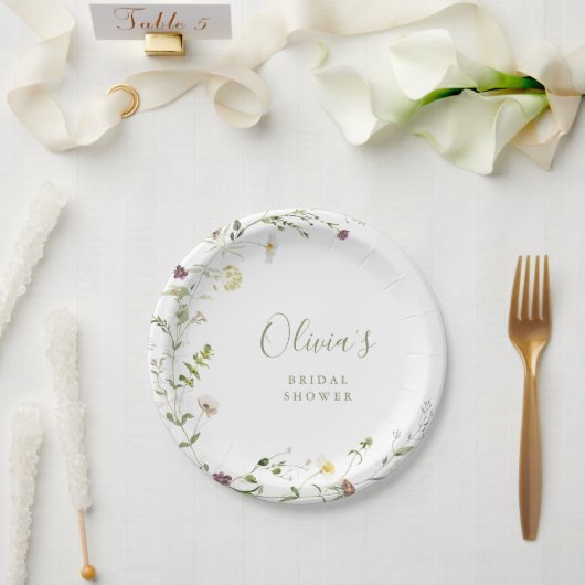 Sage Groene Wildbloem Rustiek Boho Vrijgezellenfee Papieren Bordje (Huwelijk)