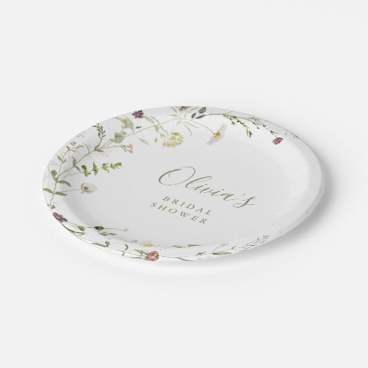 Sage Groene Wildbloem Rustiek Boho Vrijgezellenfee Papieren Bordje (Gekanteld)