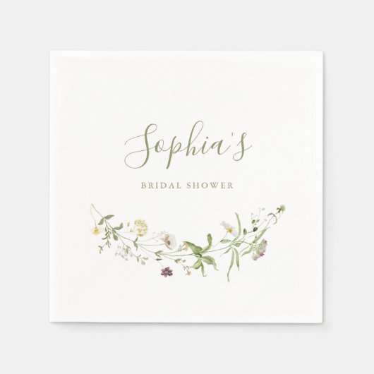 Sage Groene Wildbloem Rustiek Boho Vrijgezellenfee Servet (Voorkant)