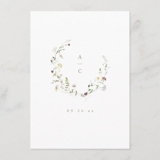 Sage Groene Wildbloem Rustieke Boho Bruiloft Detai Informatiekaartje (Achterkant)