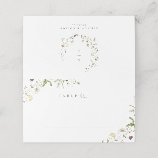 Sage Groene Wildbloem Rustieke Boho Bruiloft Monog Plaatskaartje (Buitenkant ongevouwen)