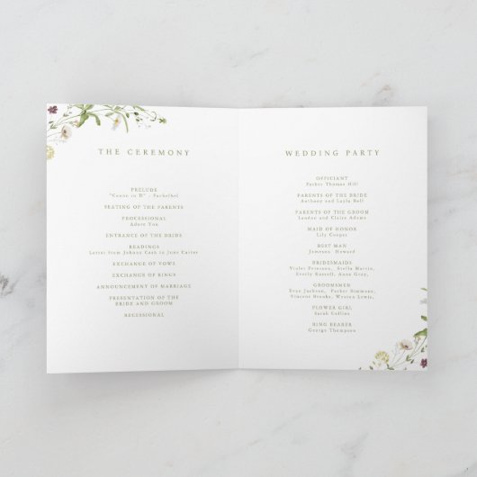 Sage Groene Wildbloem Rustieke Boho Bruiloft Monog Programma (Binnen)
