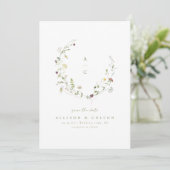 Sage Groene Wildbloem Rustieke Boho Bruiloft monog Save The Date (Staand voorkant)
