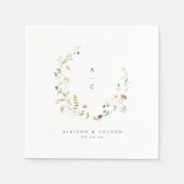 Sage Groene Wildbloem Rustieke Boho Bruiloft Monog Servet (Voorkant)