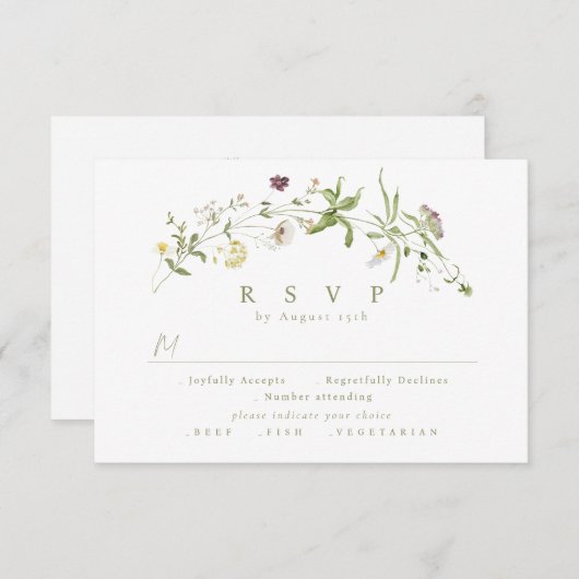 Sage Groene Wildbloem Rustieke Boho Bruiloft RSVP (Voorkant / Achterkant)
