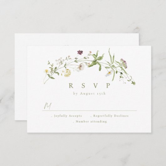 Sage Groene Wildbloem Rustieke Boho Bruiloft RSVP (Voorkant / Achterkant)
