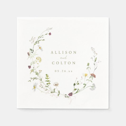 Sage Groene Wildbloem Rustieke Boho Bruiloft Serve Servet (Voorkant)