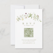 Sage Groene Wildbloem Rustieke Boho QR code Bruilo RSVP Kaartje (Voorkant)