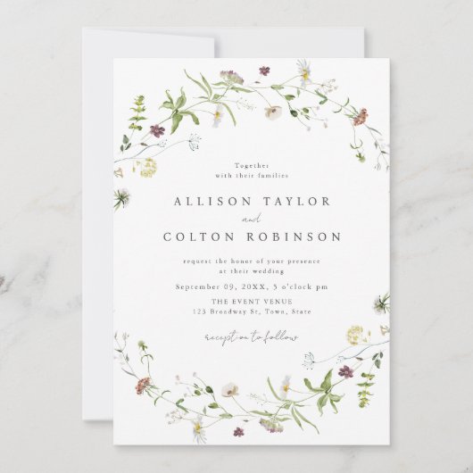 Sage Groene Wildbloem Rustieke Boho Trouwfoto Kaart (Voorkant)
