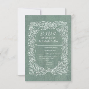 Sage Groene Wildbloem Vogel Bloemen Bruiloft RSVP Kaartje