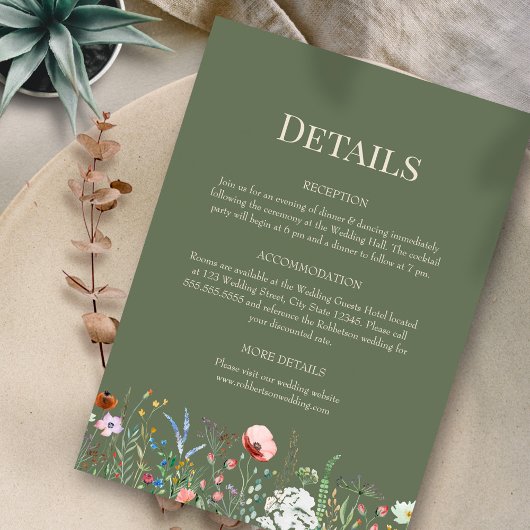 Sage Groene Wildbloemen Bruiloft Details Kaart