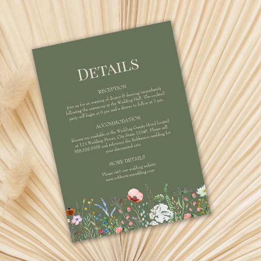 Sage Groene Wildbloemen Bruiloft Details Kaart