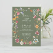 Sage Groene Wildbloemen Bruiloft uitnodiging (Staand voorkant)