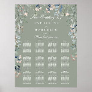 Sage Groene Wildbloemen Bruiloft Zitplankaart Poster