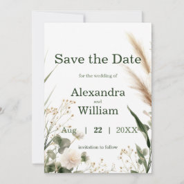 Sage Groene Wildbloemen en Pampa's Save The Date