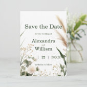 Sage Groene Wildbloemen en Pampa's Save The Date (Staand voorkant)