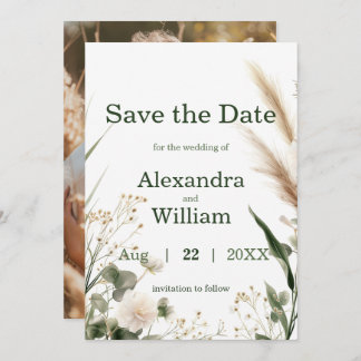 Sage Groene Wildbloemen en Pampa's Save The Date