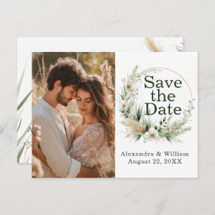 Sage Groene Wildbloemen en Pampa's Save The Date Uitnodiging Briefkaart