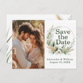 Sage Groene Wildbloemen en Pampa's Save The Date Uitnodiging Briefkaart (Voorkant / Achterkant)