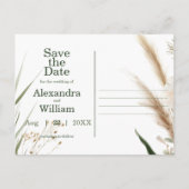 Sage Groene Wildbloemen en Pampa's Save The Date Uitnodiging Briefkaart (Achterkant)