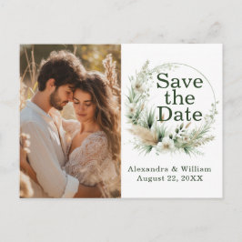 Sage Groene Wildbloemen en Pampa's Save The Date Uitnodiging Briefkaart