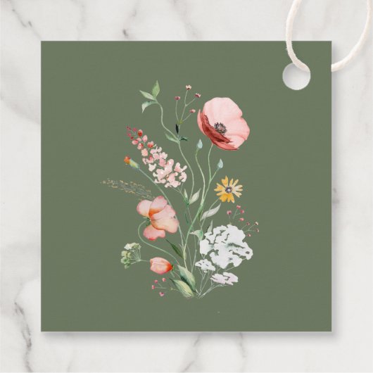 Sage Groene Wildbloemen Meadow Welkomstgeschenk La Bedankjes Labels (Achterkant)