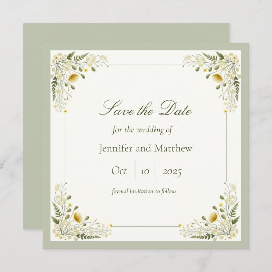 Sage Groene Wildbloemen Sla de datum op Kaart (Voorkant / Achterkant)