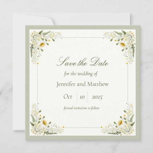 Sage Groene Wildbloemen Sla de datum op Kaart (Voorkant)