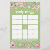 Sage groene wilde bloem Baby shower Bingo spel (Voorkant)